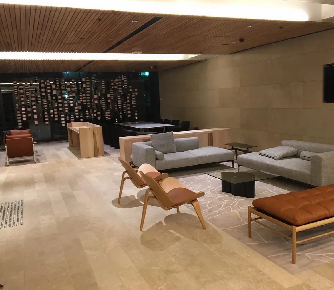 Modern lounge area with cozy seating