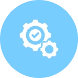 Gear icons with checkmark on blue background